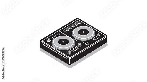 Isometric DJ controller and mixer console line art icon