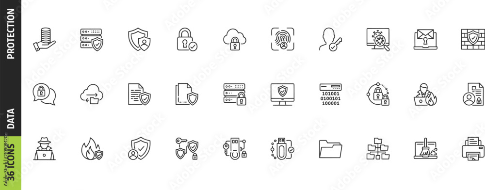 Fototapeta premium Security and Cloud Technology Line Icon Set for Web and Mobile UI