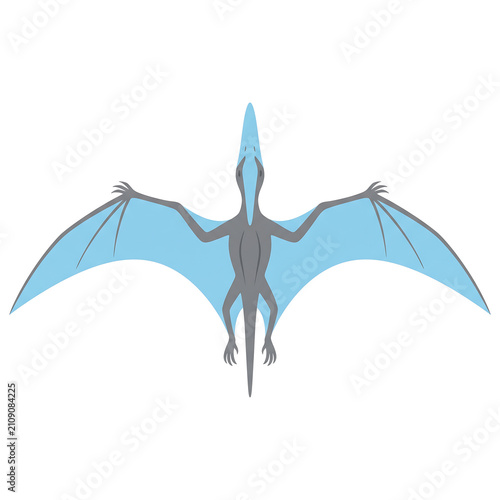 A top-down view of a light blue pterodactyl with gray body and outstretched wings, isolated on a white background