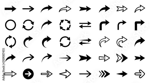 Arrows and Circular Icons in Various Styles and Directions Featuring Vector, Black, White with Design and Graphic Elements