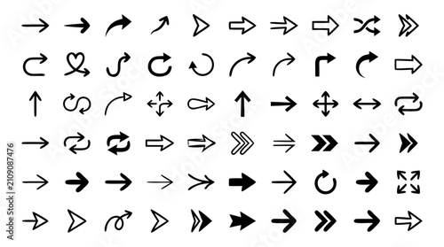 Arrows and Symbols in Various Shapes and Directions Featuring Vector, Design, Illustration with Icons and Black Elements