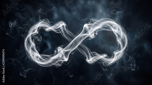 Mystical smoke forms an ethereal infinity symbol, representing endlessness and timeless mystery