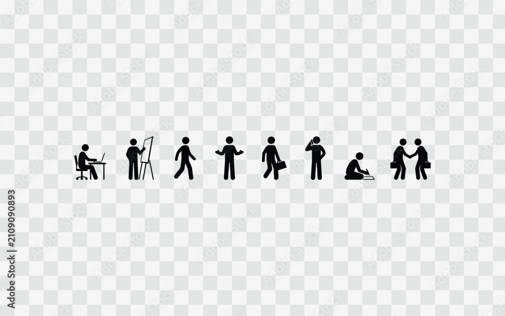 Obraz premium Set of business people icons, stick figures in various poses, professional office characters