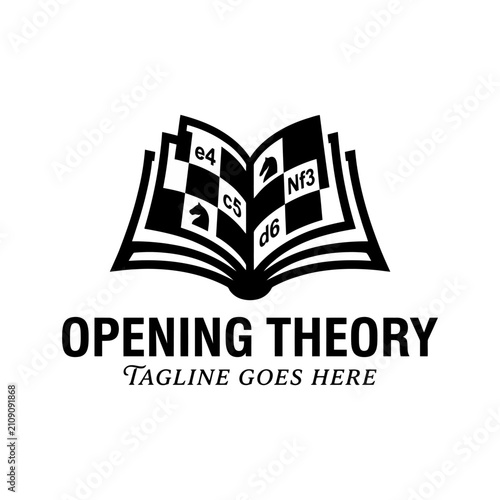 Bild auf Leinwand Monochrome logo featuring an open book with chess notations
