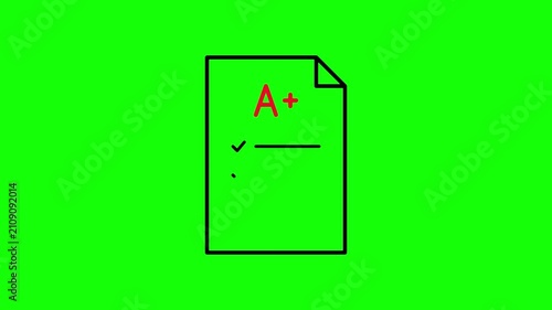 A+ grade document result animation on green screen. 4K Video