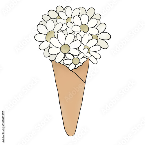 Daisies in an Ice Cream Cone Illustration