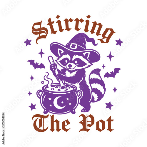 Stirring the Pot Funny Raccoon Halloween Cartoon