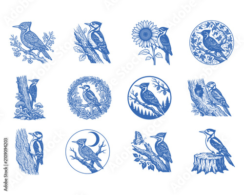 Vintage Nature Stamp Illustration Collection