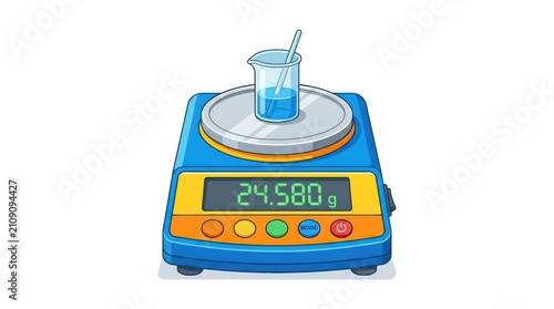 Digital laboratory scale with beaker. Precision weighing equipment for scientific research.