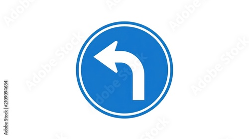 Turn left road sign icon. Blue circular traffic symbol for mandatory direction.