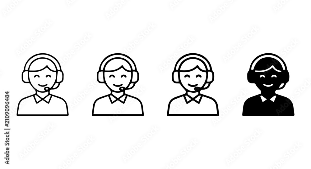 Fototapeta premium Customer Support Icons, Operator Avatars, Service Agent Headsets, Call Center People Vector Set