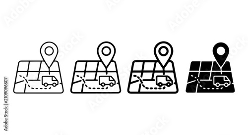 Quadro su tela Navigation Map Icons, GPS Location Pin, Delivery Truck Route, Travel Path Marker