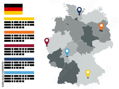 Fotografía Germany Map Infographic with Regional Pins and Flag
