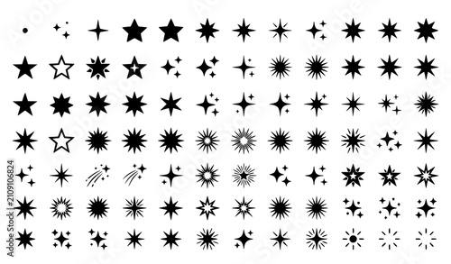 Foto Collection of diverse black star and sparkle graphics for design projects