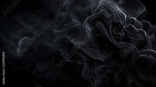 Abstract flowing white smoke swirls on a solid black background.
