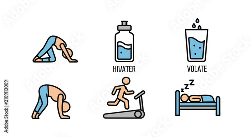 Health and wellness lifestyle icon set