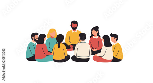 Diverse group of people sitting in circle for discussion