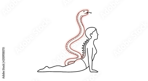 Foto Yoga cobra pose illustration with rising kundalini energy snake