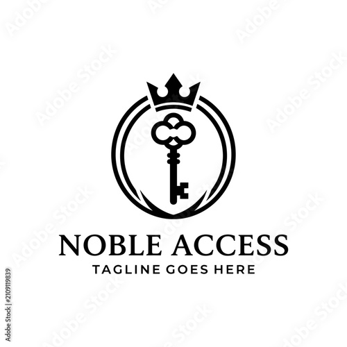 Elegant crest featuring a vintage key and crown for security or luxury brands.