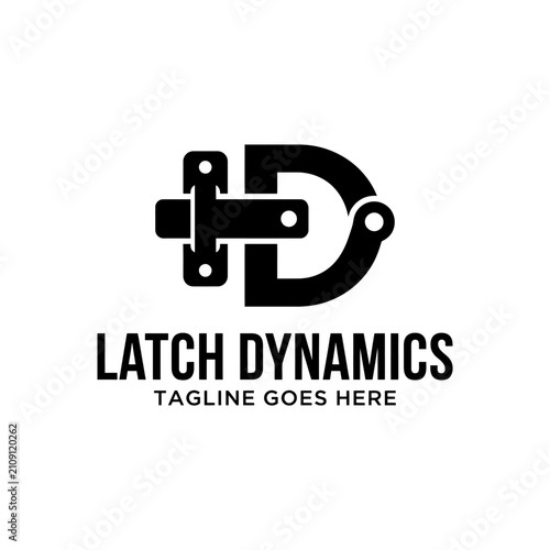 Industrial branding combining typography with a metal hinge concept.
