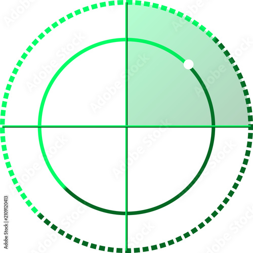 Digital green radar interface screen with target tracking dots and circular sonar display technology illustration