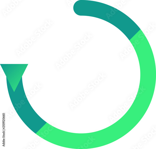 Green and teal circular arrow loop symbolizing sustainable recycling processes and continuous environmental renewal illustration