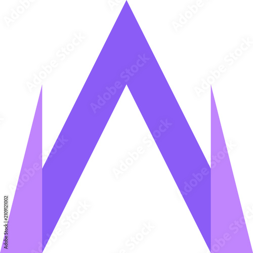 Abstract purple geometric letter M monogram shape with sharp angles and minimalist professional design illustration