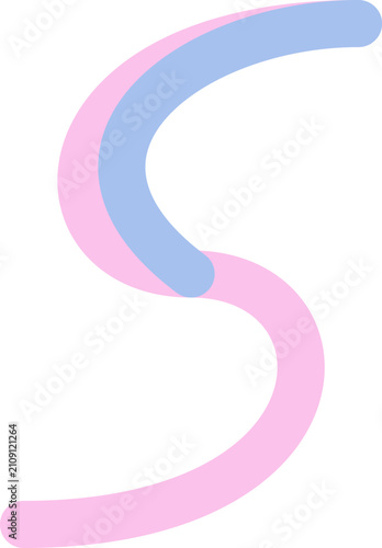 Minimalist abstract curved shape in pastel pink and light blue colors forming letter S shape illustration