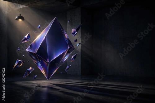Shimmering Geometric Crystal in Industrial Space