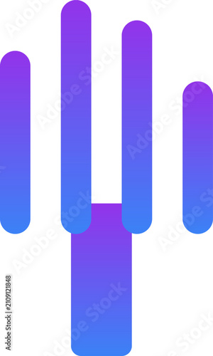 Abstract minimalist robotic cyber hand icon with blue and purple gradients on white background surface