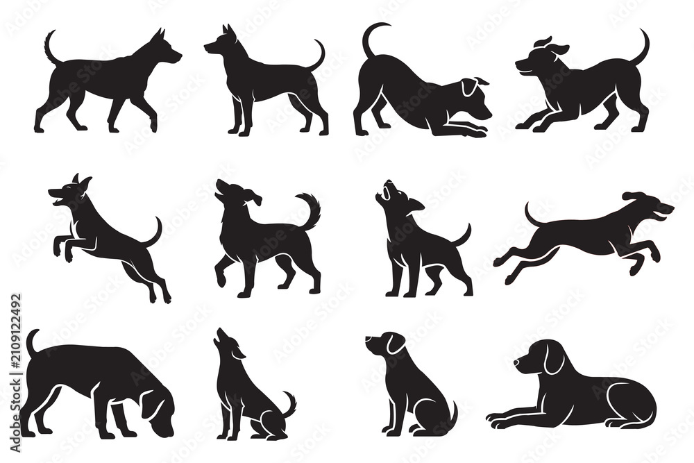 Obraz premium Black Dog Silhouettes Vector Set