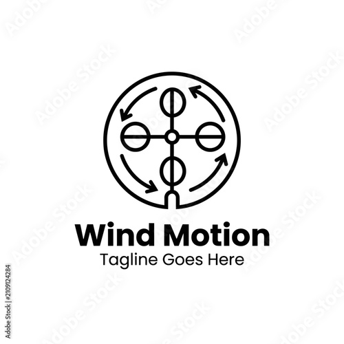 Technical diagrammatic logo representing air flow, rotation, and renewable energy systems.