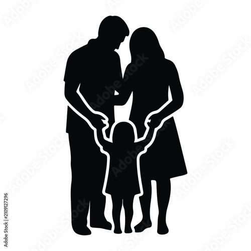 Silhouette of parents holding hands with a child family