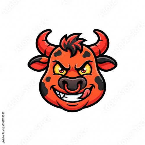 Angry Red Bull Mascot Head with Horns Vector Illustration