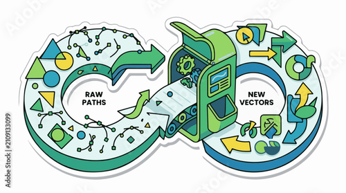 Creative process raw paths transformed into new vector graphics