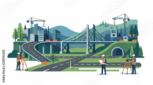 Construction workers surveying a large infrastructure project