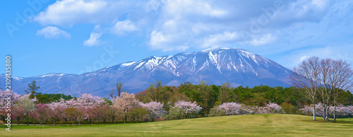 Panoramic of Iwate mountain in Spring of Morioka, Iwate District, in Japan.