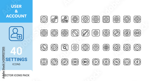 Ui ux basic icon pack 40 settings user account vector icons for interface design