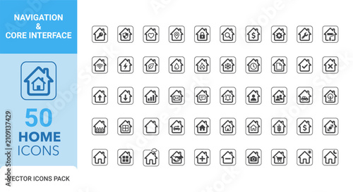 Ui ux basic icon pack 50 home navigation icons for modern interface design