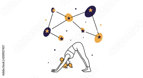 Foto Woman performing downward dog yoga pose under a starry constellation
