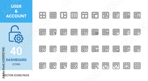 Ui ux basic icon pack 40 line icons for user interface dashboard design