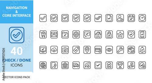 Ui ux basic icon pack 40 check done icons for navigation core interface design