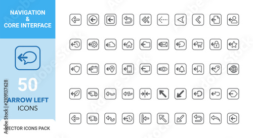 Ui ux basic icon pack 50 navigation interface arrow left vector icons