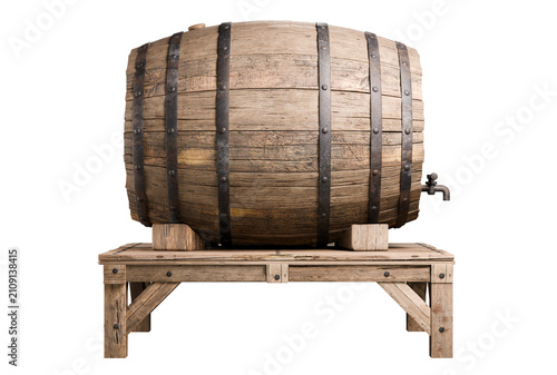 Wooden Beer Barrel on white background. 3d rendering.