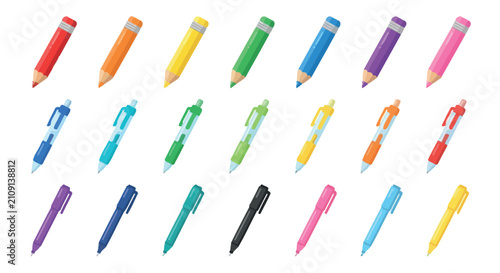 Foto Colorful Pens And Pencils Vector Illustration On White Background