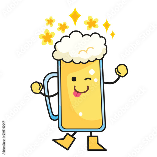 Bild auf Leinwand Dancing playful a glass of beer mascot character colorful illustration isolated on white background