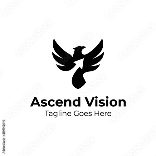 Motivational bird logo featuring an upward growth arrow. Perfect for leadership, finance, and success-oriented branding.