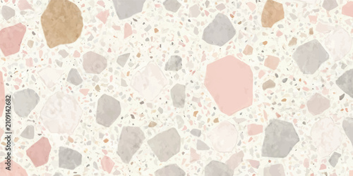Polished terrazzo stone pattern in soft earth tones with terrazzo background seamless interior abstract material construction concrete aggregate venetian minimalist renovation patterned