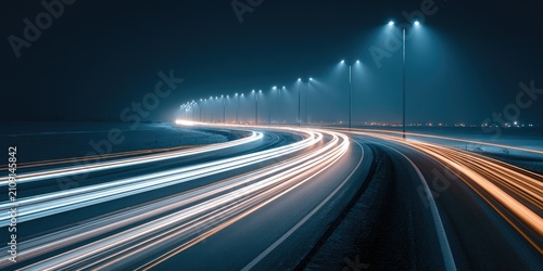 Captivating light trails on a highway at night, showcasing the speed and motion of traffic.
