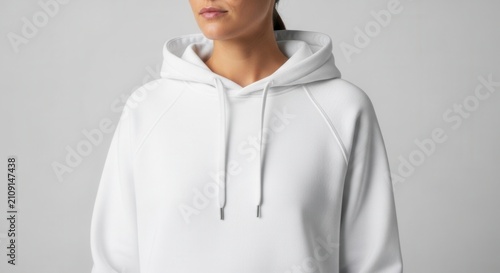 Woman in White Hoodie: Casual Wear Mockup, Studio Portrait
